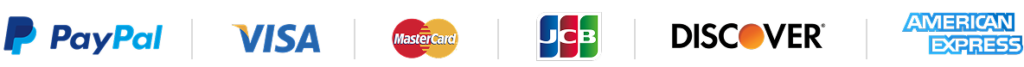 PayPal, Visa, Mastercard, JCB, Discover and American Express